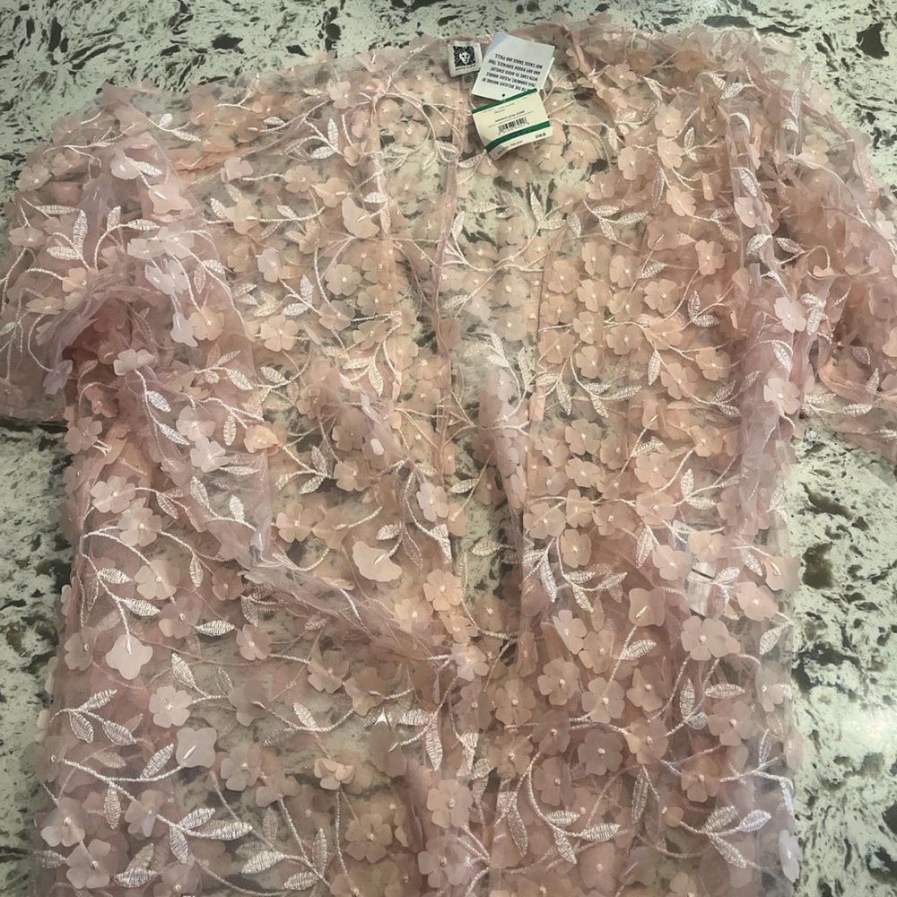 Anne Klein Pink Floral Sheer Top